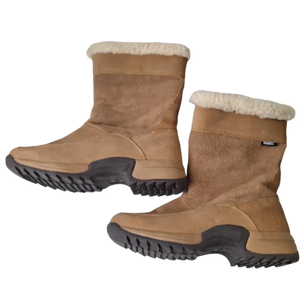 Sporto Polartec Suede Tan Fleece Insulated Mid-Calf‎ Boots